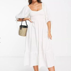 Boho balloon sleeve maxi beach summer dress in white